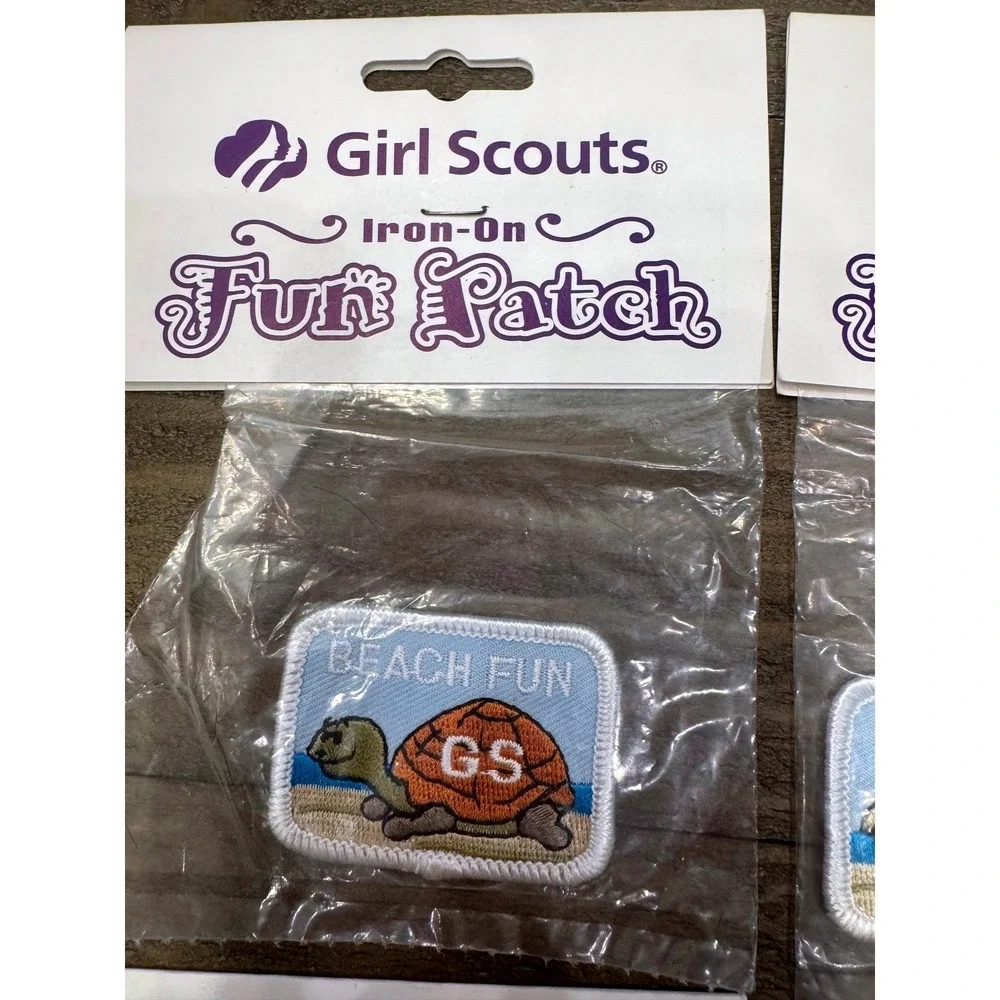 Vintage Girl Scouts NOS Beach Fun Turtle Iron-On Patch Lot of 4 Sealed